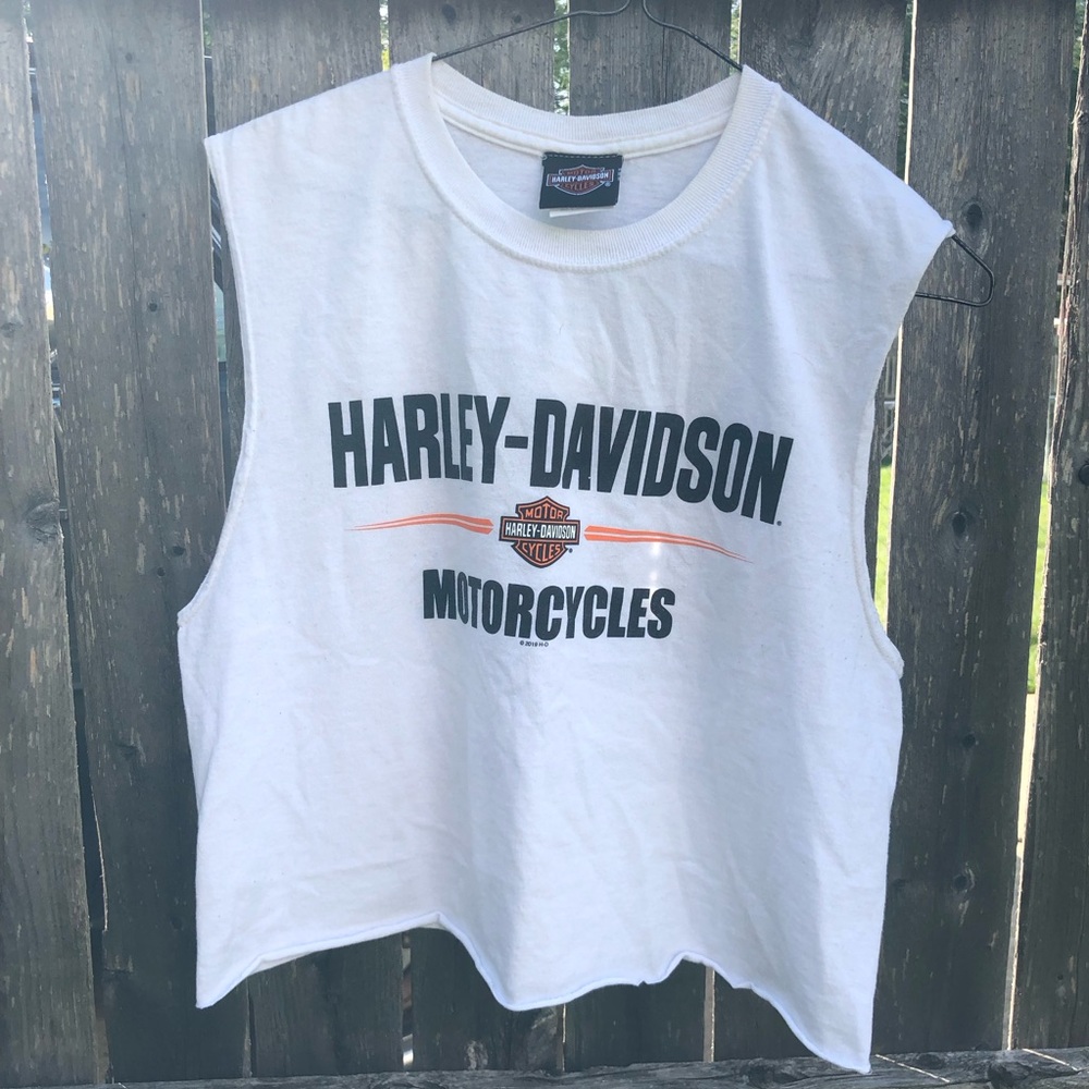 Harley-Davidson White Crop Sleeveless Logo Tank with Orange Accent